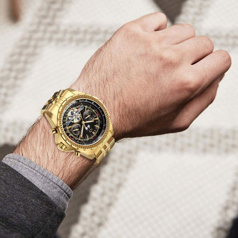 Gute Men's Automatic Watch, Luxury Gold Tone Stainless Steel Big Face Mens Multi Functional Mechanical Wristwatchâ€¦ - Image 2
